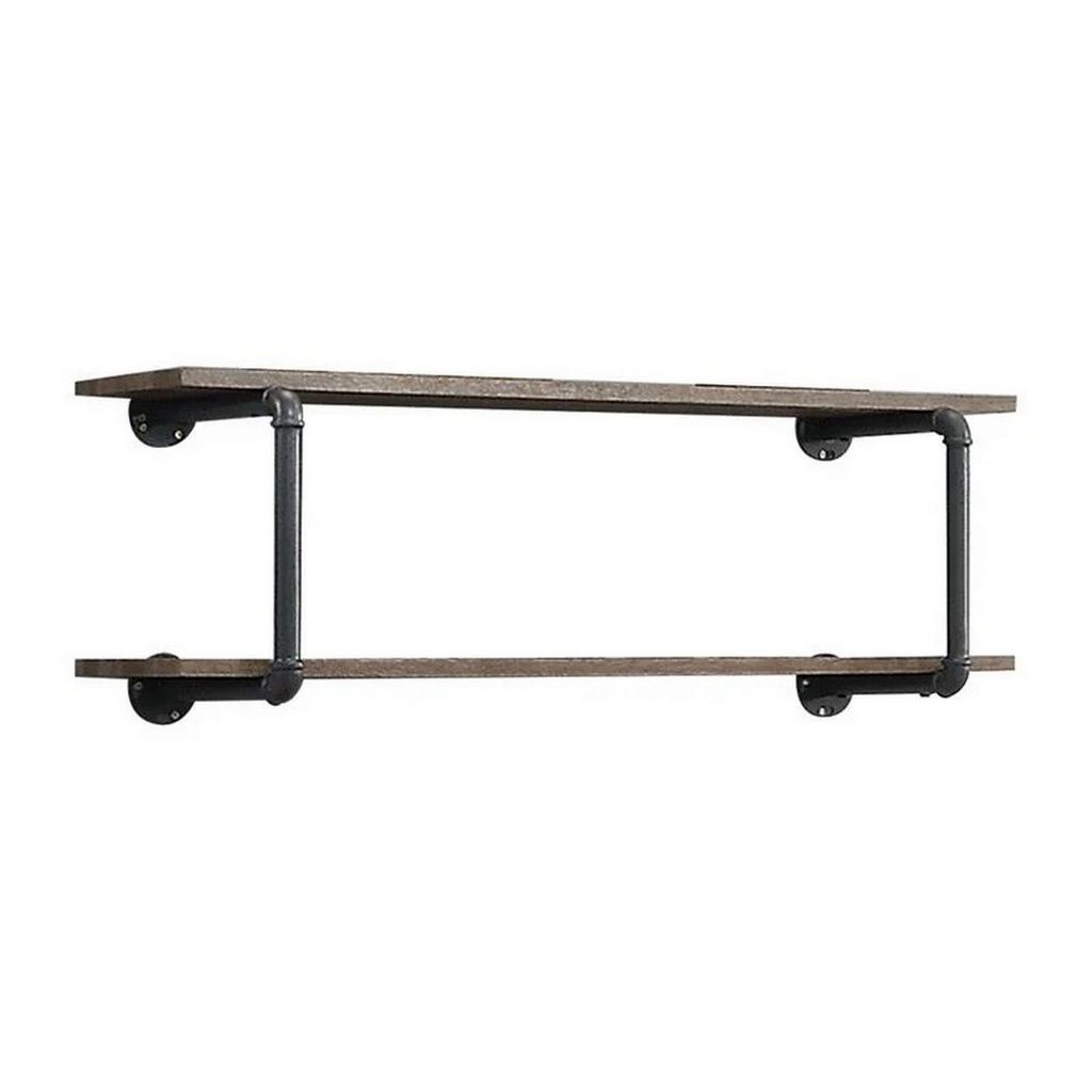 Antique Metal Framed Wall Rack, Brown and Gray