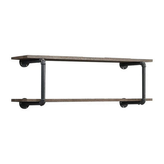 Antique Metal Framed Wall Rack, Brown and Gray