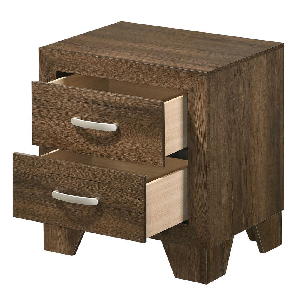 Transitional Style Wooden Nightstand with 2 Drawers and Metal Handles,Brown - View 3