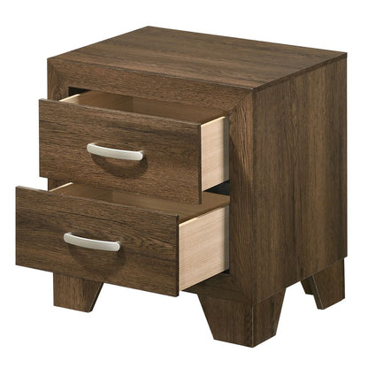 Transitional Style Wooden Nightstand with 2 Drawers and Metal Handles,Brown - View 3