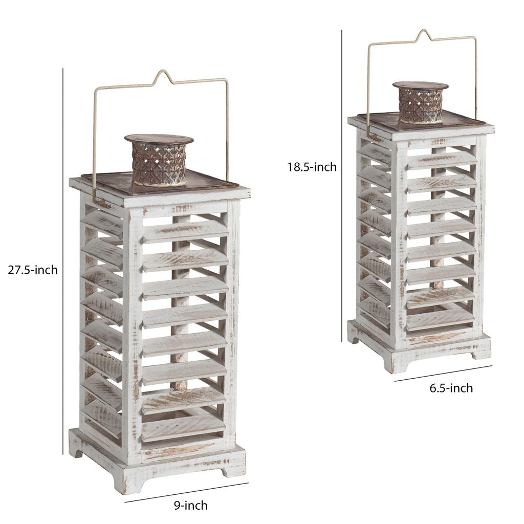 Wood and Metal Lanterns with Louvered Design, White, Set of 2 - View 5