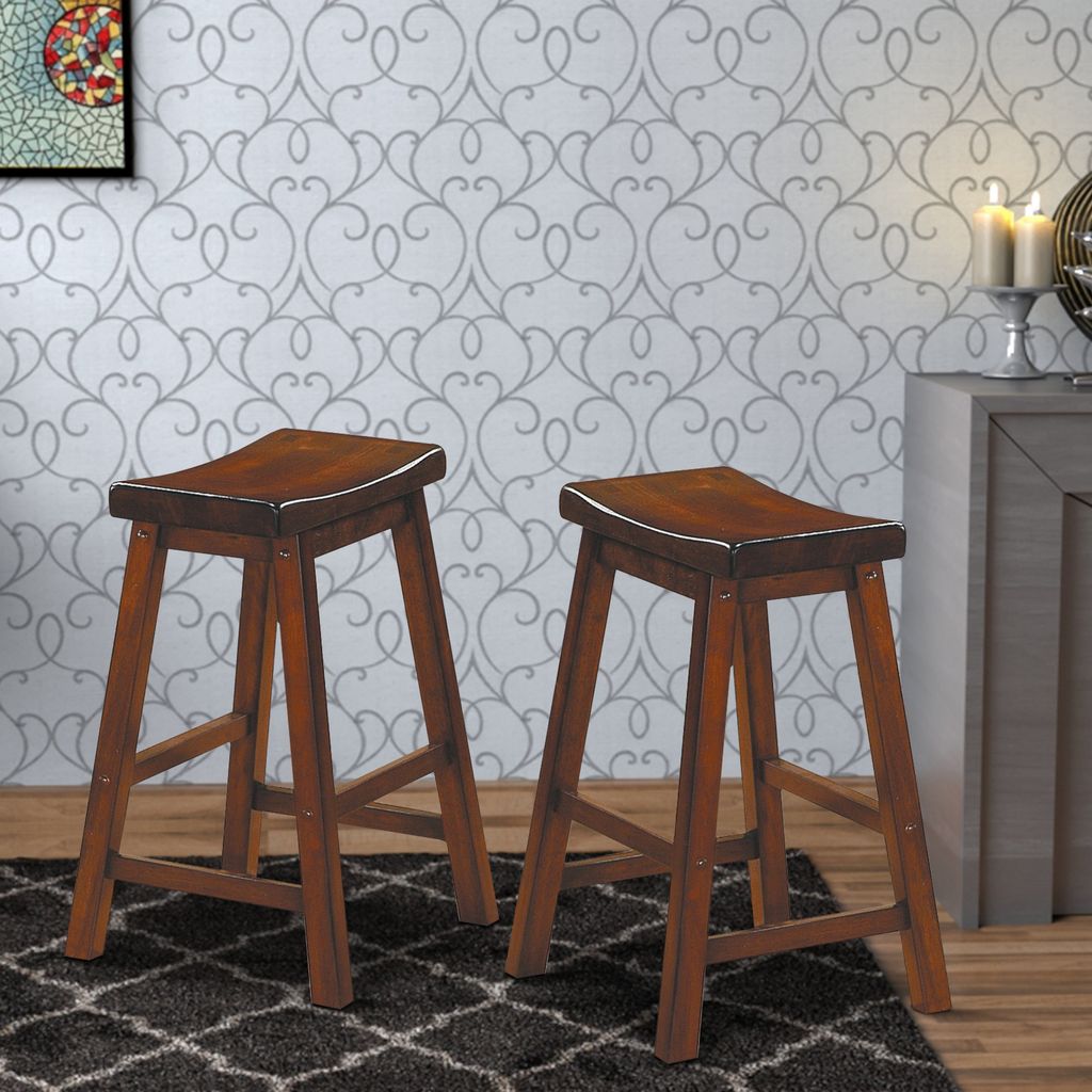 24" Counter Height Stool with Saddle Seat, Distressed Cherry Brown, Set Of 2 - View 7