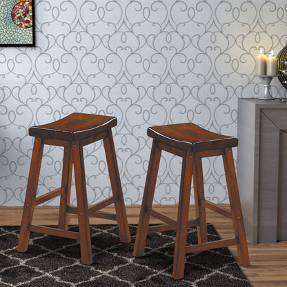 24" Counter Height Stool with Saddle Seat, Distressed Cherry Brown, Set Of 2 - View 7