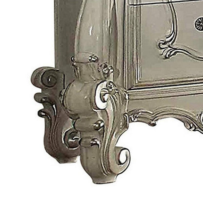 Two Drawers Wooden Nightstand with Carved Details, Bone White - View 4