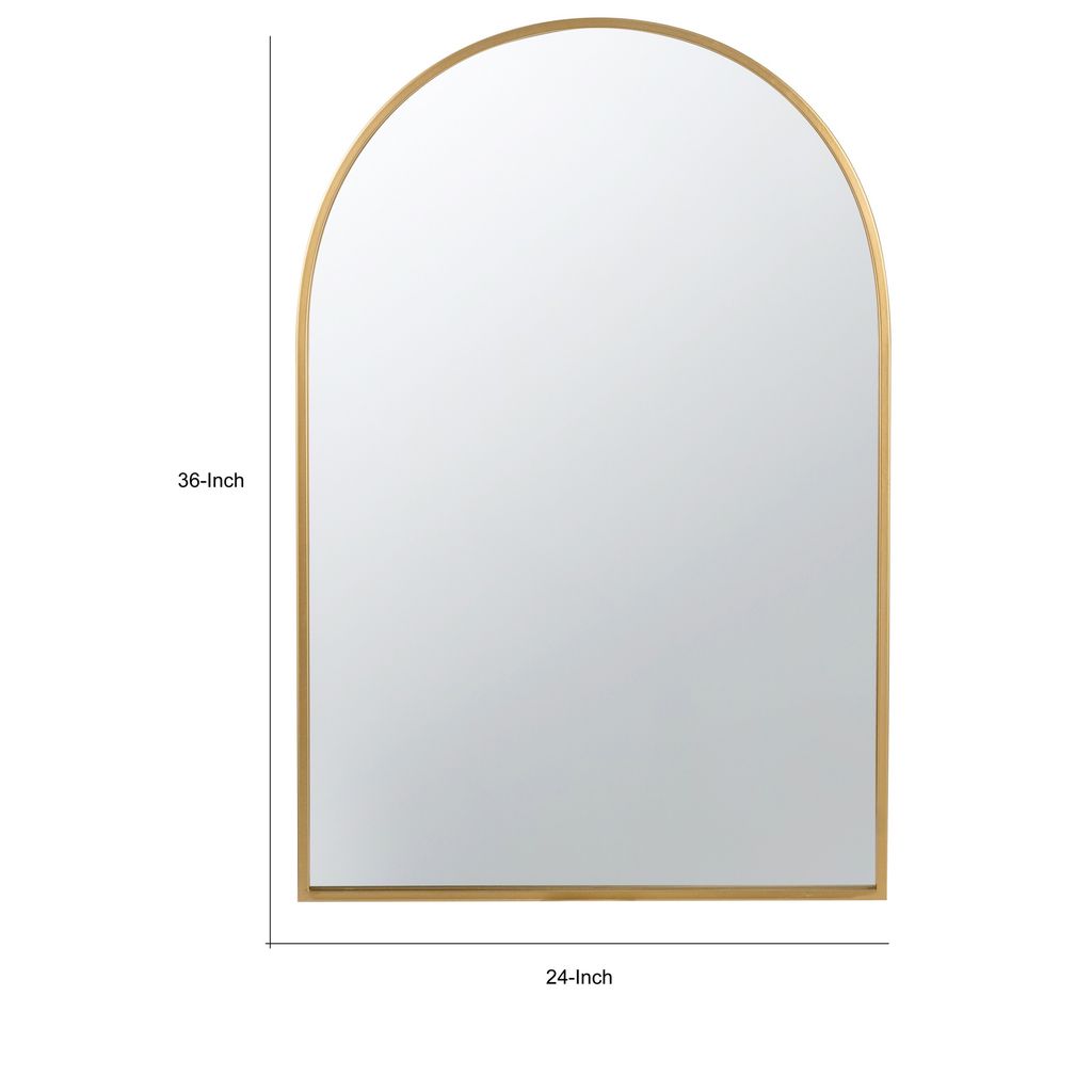 Cod 36 Inch Wall Mounted Mirror, Wide Arched Design Gold Metal Frame - View 5