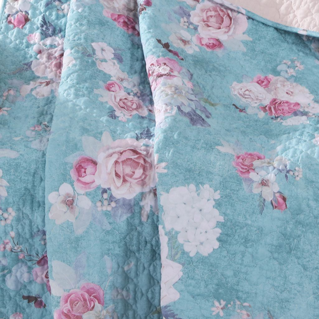 50 x 60 Inch Microfiber Throw Blanket, Floral Print, Blue, Pink, White - View 3