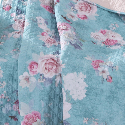 50 x 60 Inch Microfiber Throw Blanket, Floral Print, Blue, Pink, White - View 3