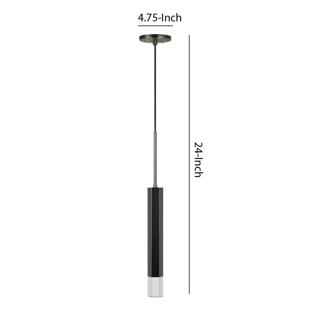 Hexagonal Metal Frame Single LED Light Pendant with Glass Diffuser, Black - View 6