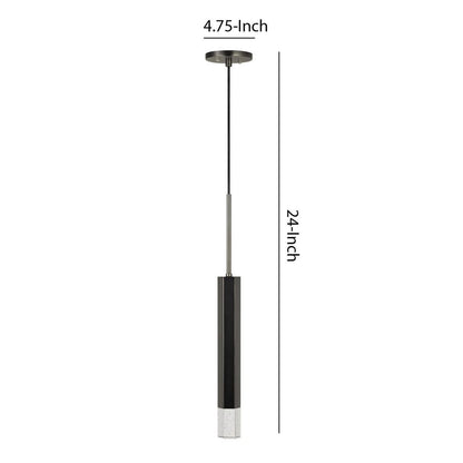 Hexagonal Metal Frame Single LED Light Pendant with Glass Diffuser, Black - View 6
