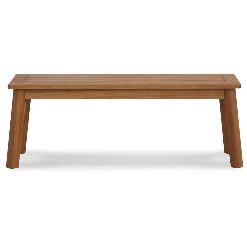 47 Inch Rectangular Bench, Natural Acacia Wood, Slatted Seat, Angled Legs - View 2