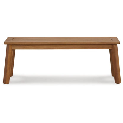 47 Inch Rectangular Bench, Natural Acacia Wood, Slatted Seat, Angled Legs - View 2