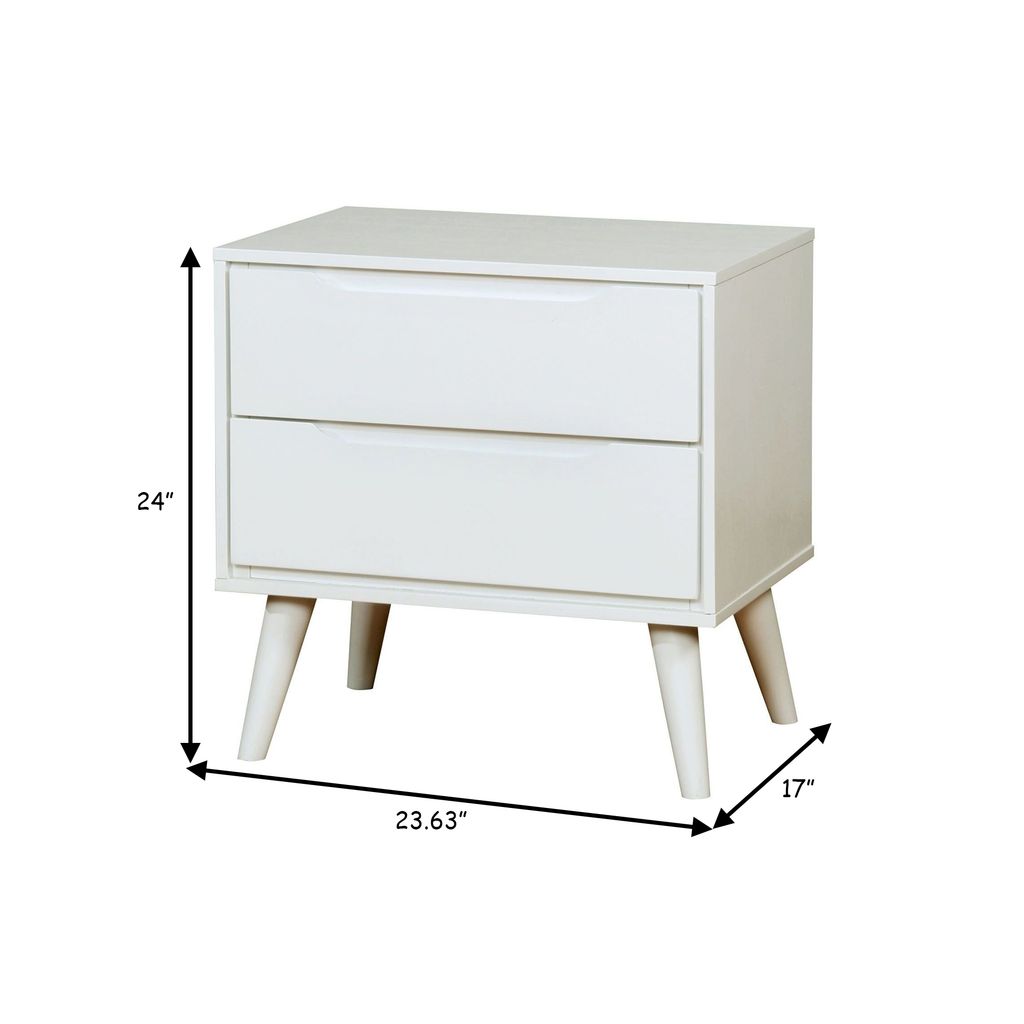 2 Drawer Wooden Nightstand with Recessed Drawer Fronts, White - View 6