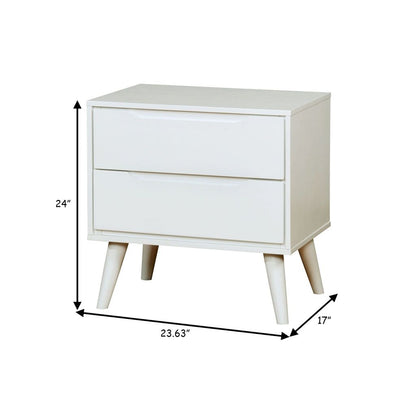 2 Drawer Wooden Nightstand with Recessed Drawer Fronts, White - View 6