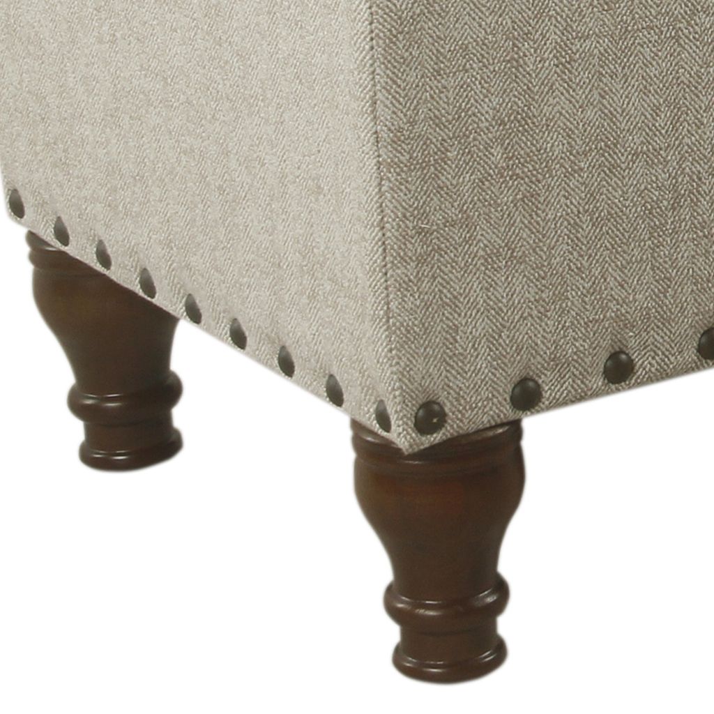 Textured Fabric Upholstered Wooden Storage Bench With Nail head Trim, Large, Beige and Brown - View 3