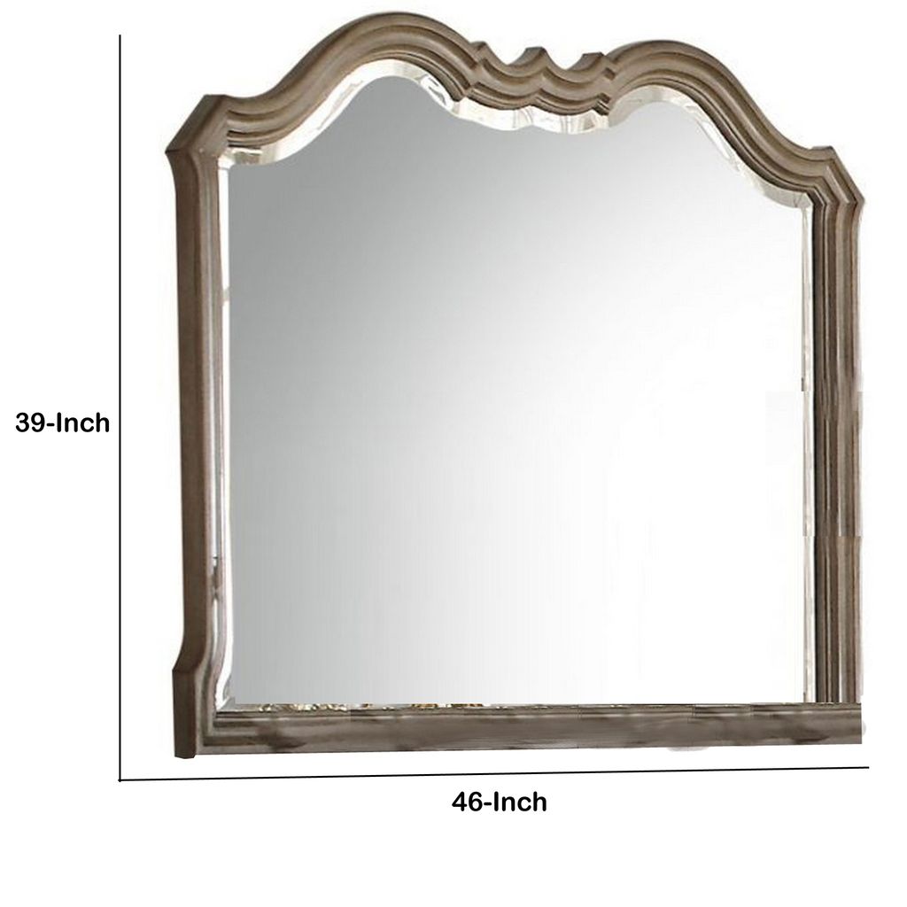 Wooden Molded Frame Mirror with Scalloped Design Top, Taupe Brown - View 6