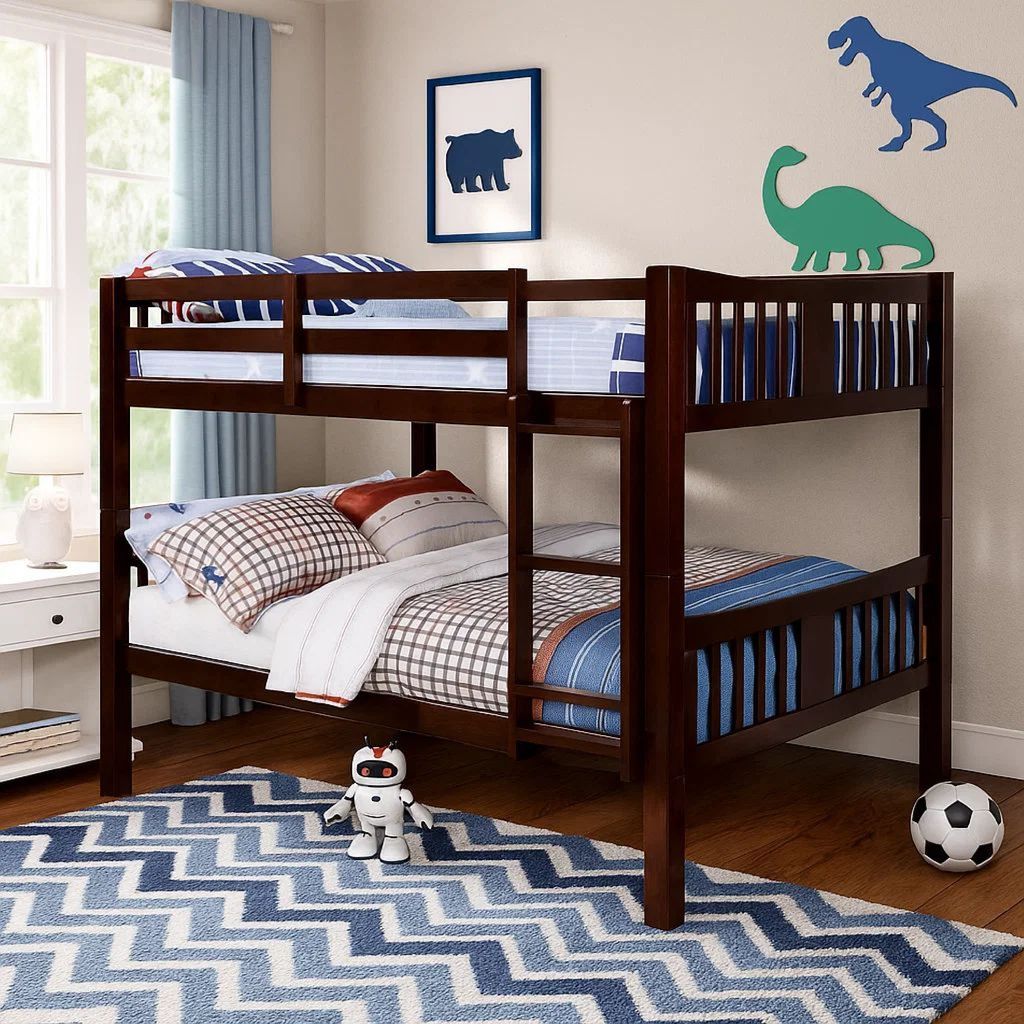 Slatted Full Over Full Bunk Bed with Attached Ladder, Walnut Brown - View 7