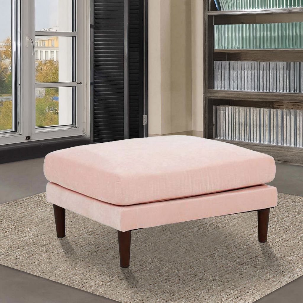 Rio 32 Inch Modular Ottoman, Box Cushion Seat, Wood Legs, Blush Pink - View 7