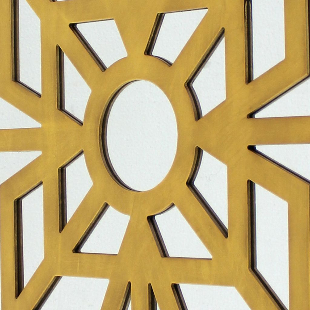 Mirrored Wall Decor Set of 2 with Wooden Floral Overlay on Top, Gold and Silver - View 3