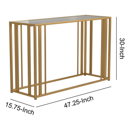 Glass Top Sofa Table with Metal Tubular Base, Brass - View 6