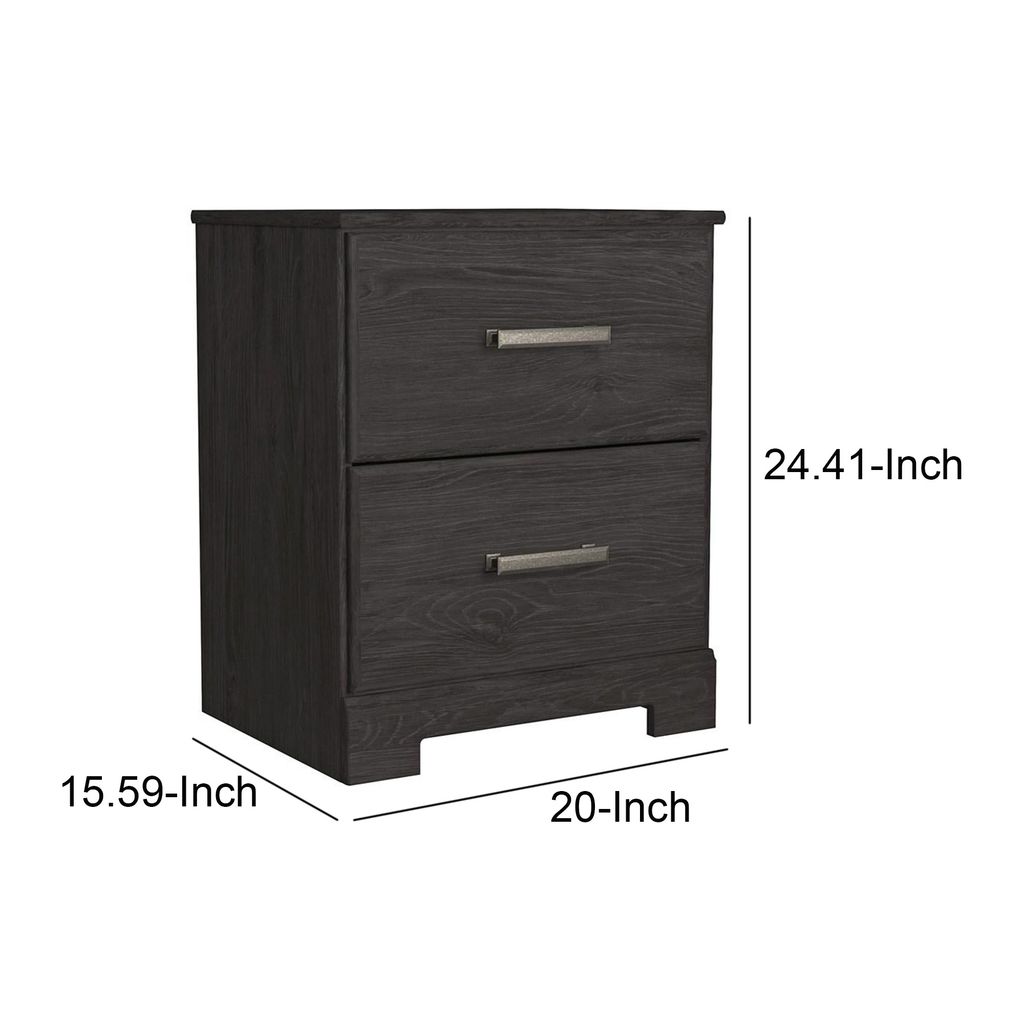 Wren 24 Inch Modern Rustic Wood Nightstand, 2 Drawers, Oak Grain, Black - View 5