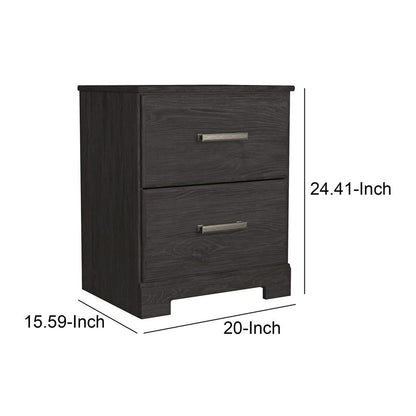 Wren 24 Inch Modern Rustic Wood Nightstand, 2 Drawers, Oak Grain, Black - View 5