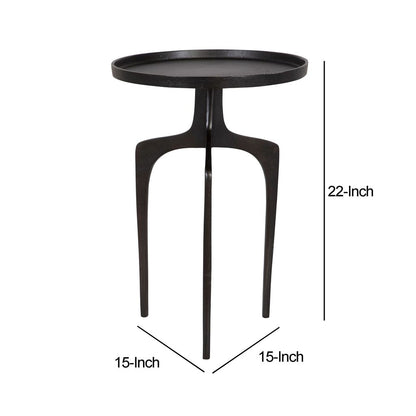 22 Inch Metal Round Accent Table, Three Curved Legs, Antique Brown - View 6