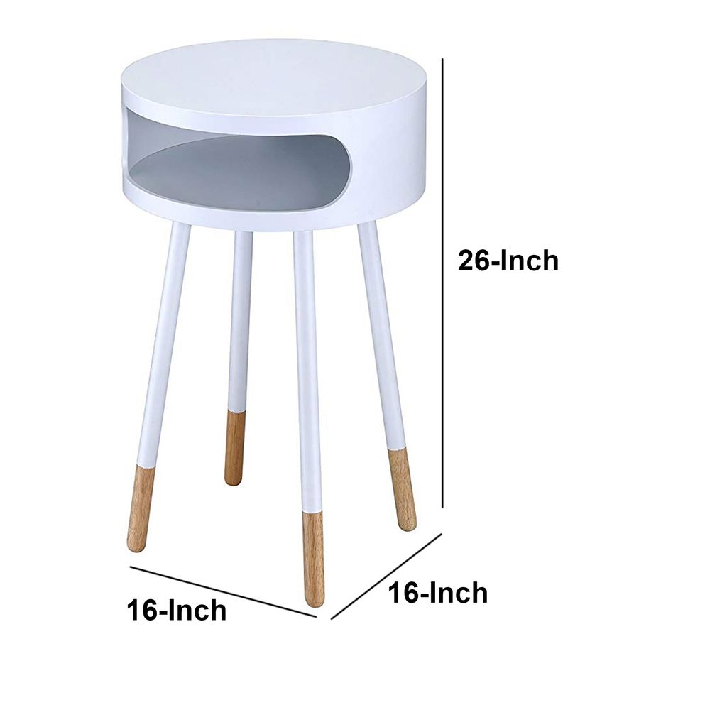 Sonria Round End Table, White & Natural - View 6