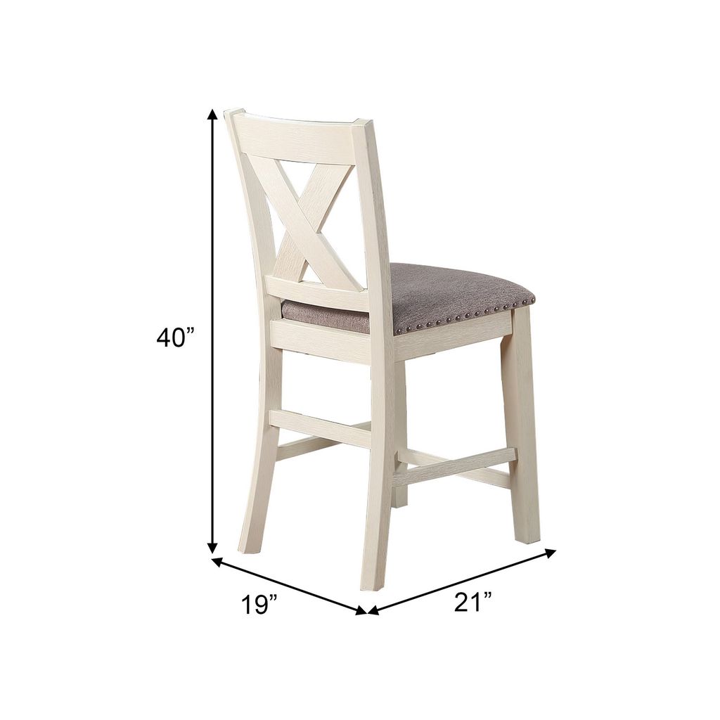 Joss 40 Inch Cottage Wood Counter Height Chair, Set of 2, Gray Seat, Cream - View 5