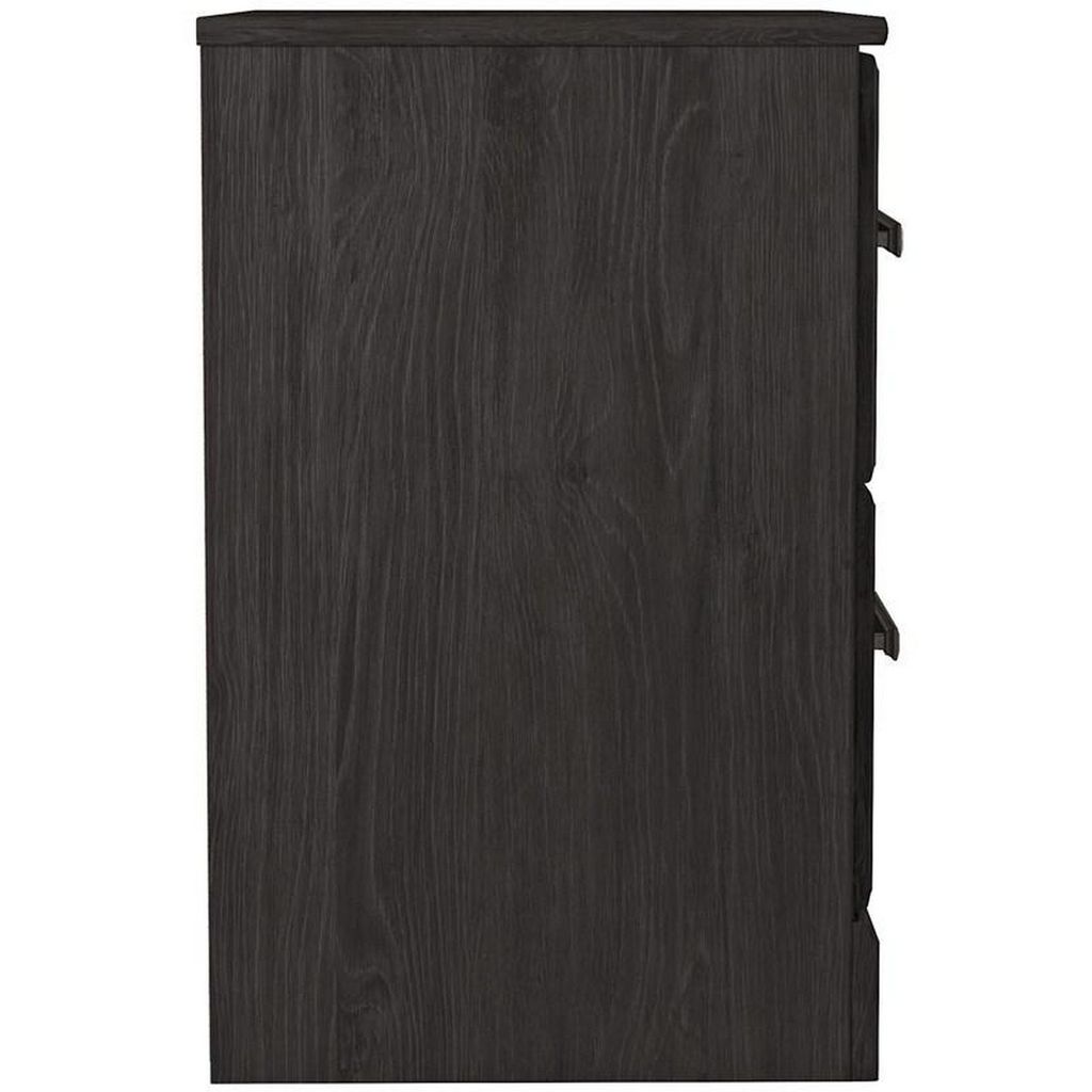Wren 24 Inch Modern Rustic Wood Nightstand, 2 Drawers, Oak Grain, Black - View 3