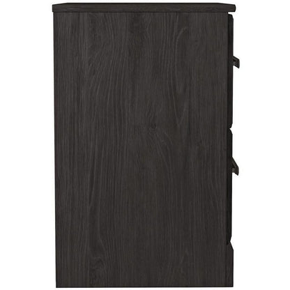 Wren 24 Inch Modern Rustic Wood Nightstand, 2 Drawers, Oak Grain, Black - View 3