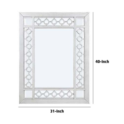 40 Inch Ornate Wood Mirror, Portrait, Round Cut Out Design, White - View 6