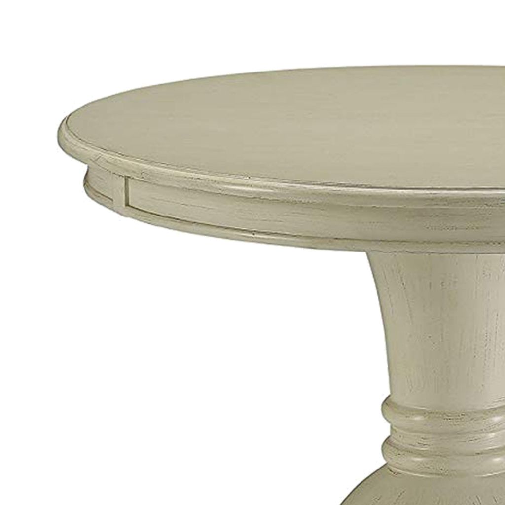 Wooden Accent Table with Pedestal Base, Antique White - View 2
