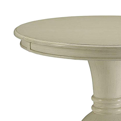 Wooden Accent Table with Pedestal Base, Antique White - View 2