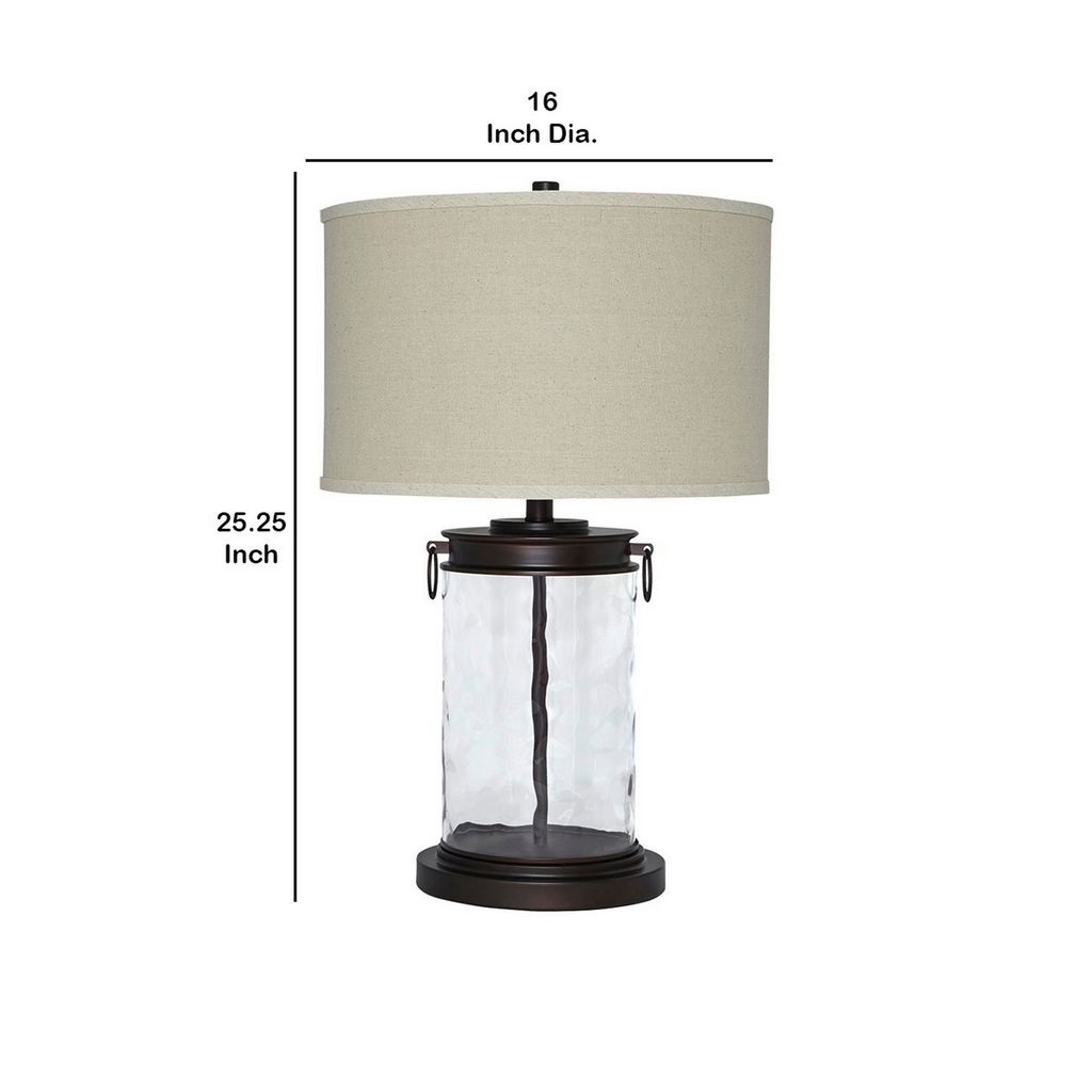Drum Shade Table Lamp with Glass Insert Base, Bronze - View 6
