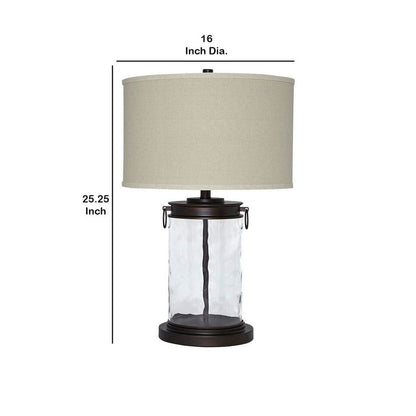 Drum Shade Table Lamp with Glass Insert Base, Bronze - View 6