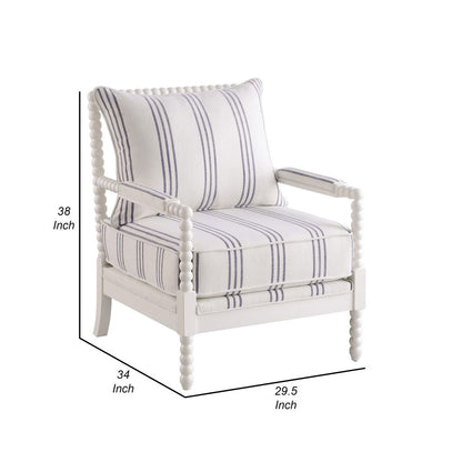 34 Inch Accent Chair, Reversible Pillow Backrest, Fabric, White, Navy - View 6