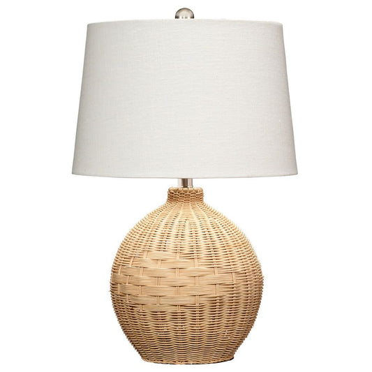 Cape 22 Inch Contemporary Rattan Table Lamp, Hand Woven, Linen Shade, Brown