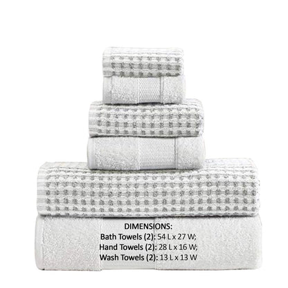 Porto 6 Piece Dual Tone Towel Set with Jacquard Grid Pattern The Urban Port, White - View 2