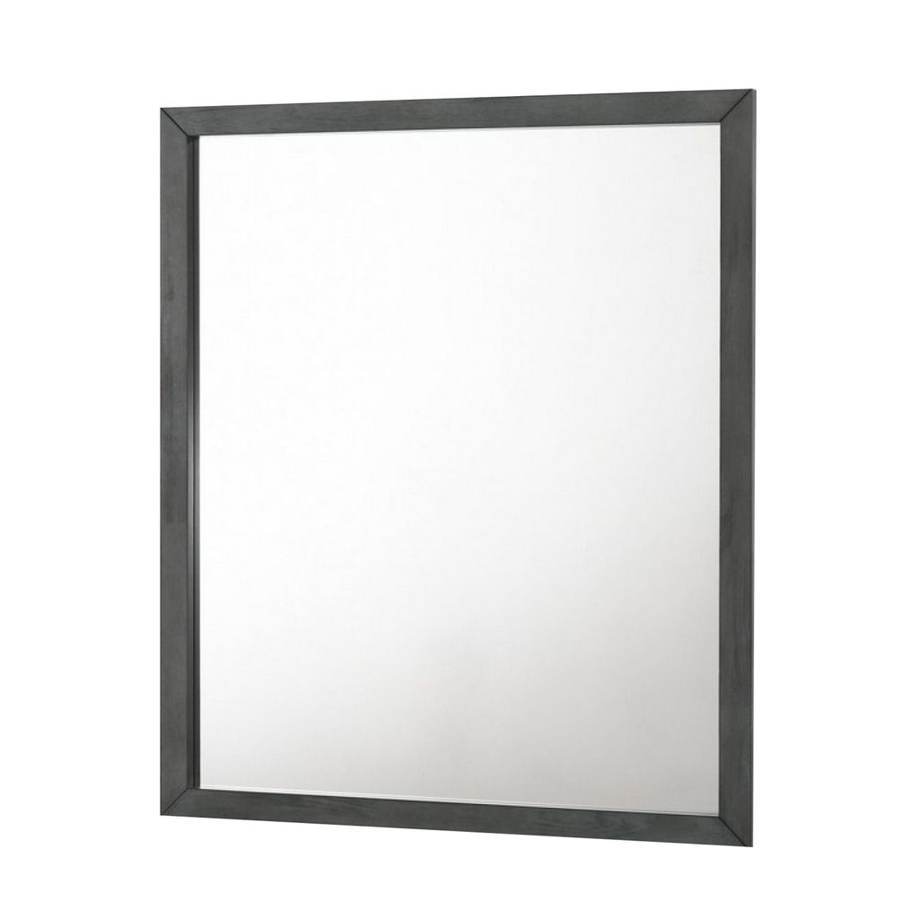 Wall Mirror with Rectangle Frame and Natural Wood Grain Details, Gray