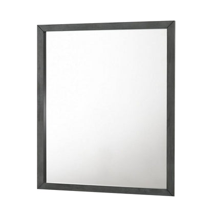 Wall Mirror with Rectangle Frame and Natural Wood Grain Details, Gray