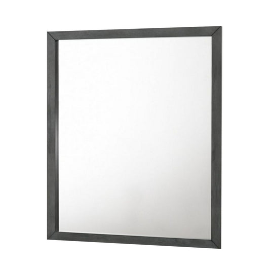 Wall Mirror with Rectangle Frame and Natural Wood Grain Details, Gray