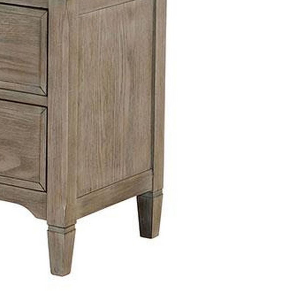 2 Drawer Wooden Nightstand with Round Knobs, Gray - View 4