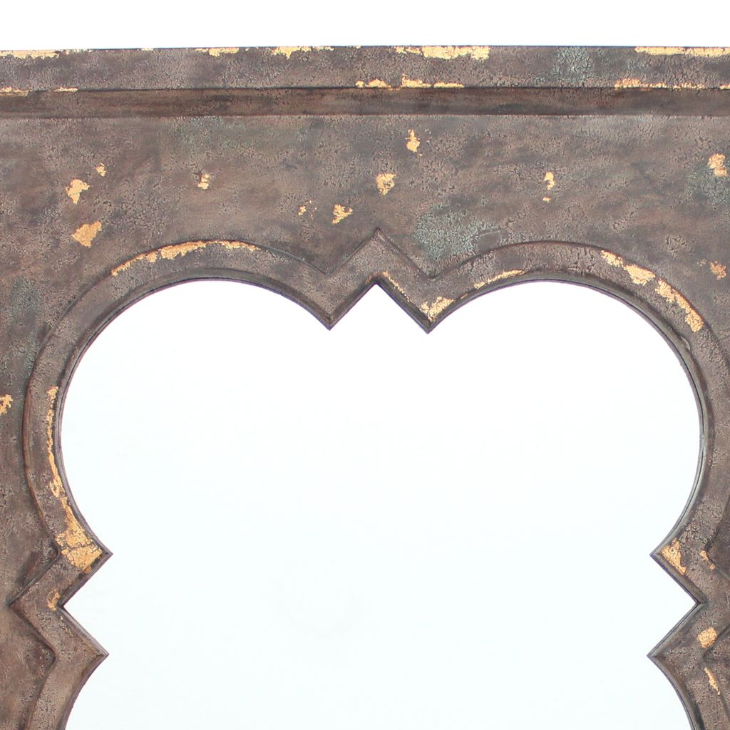 Quatrefoil Pattern Wood Mirror with Distressed Finish, Silver and Brown - View 4