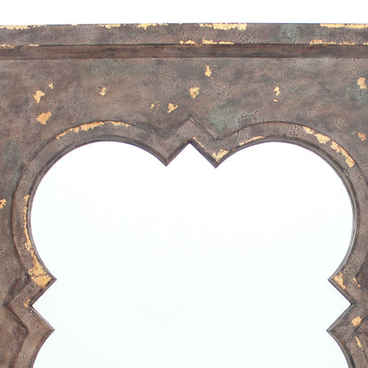 Quatrefoil Pattern Wood Mirror with Distressed Finish, Silver and Brown - View 4