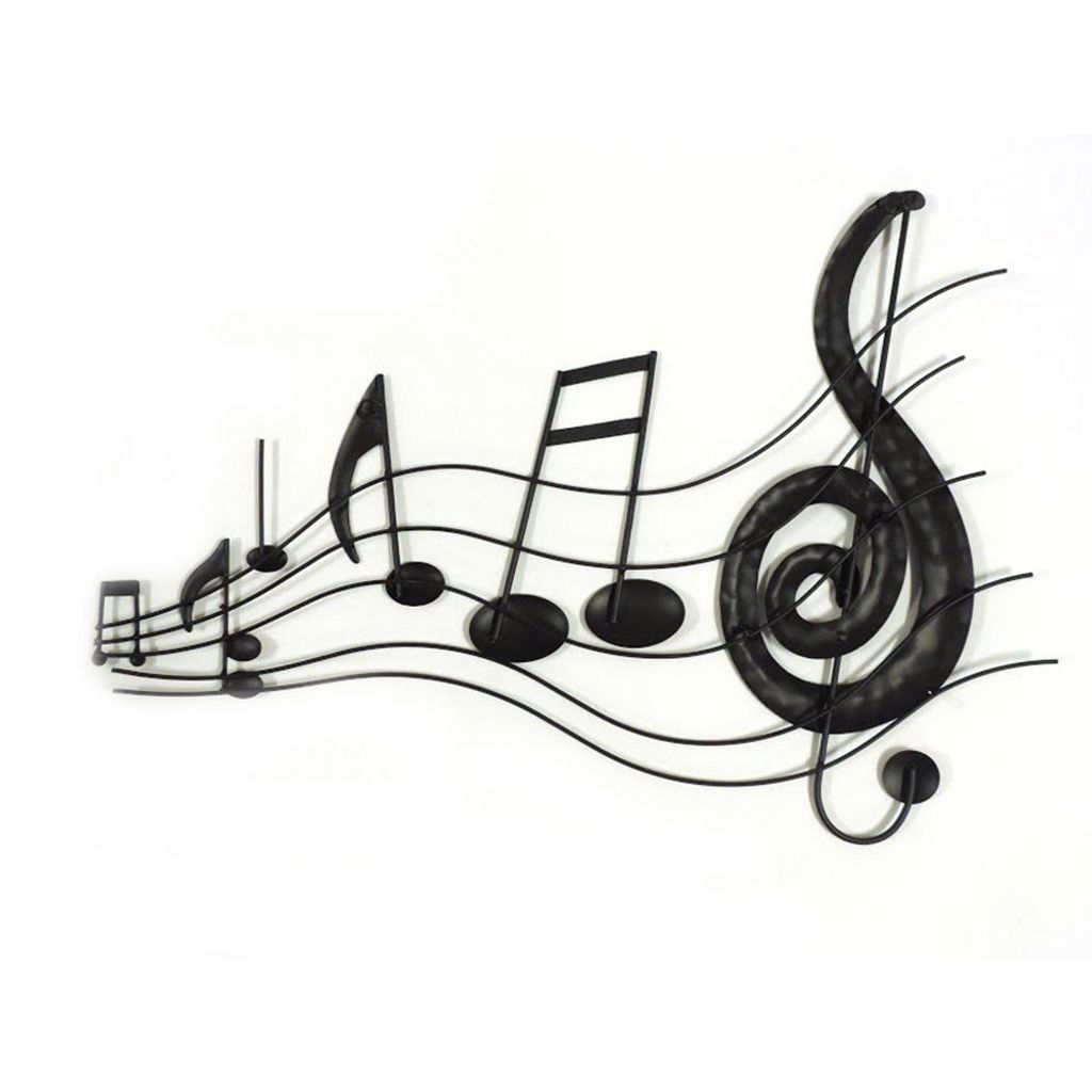 26 Inch Handmade Metal Wall Mount Accent Decor with Musical Notes and Treble Clef, Black, Red - View 5