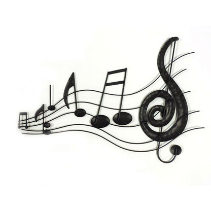 26 Inch Handmade Metal Wall Mount Accent Decor with Musical Notes and Treble Clef, Black, Red - View 5