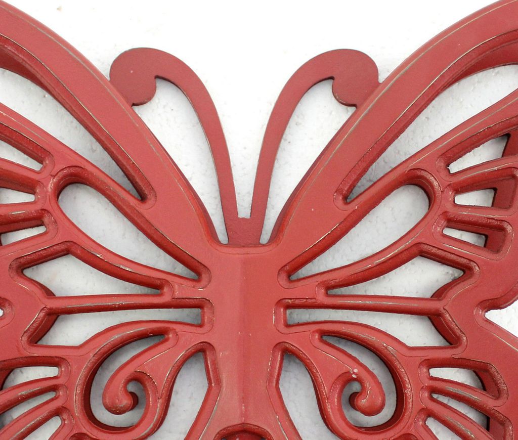 Set of 2 Wooden Butterfly Wall Plaque with Cutout Detail, Red - View 3