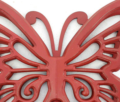 Set of 2 Wooden Butterfly Wall Plaque with Cutout Detail, Red - View 3