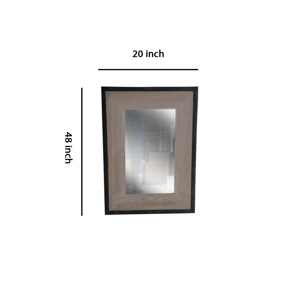 Transitional Mirror with Wooden Framing and Metal Outline, Black & Brown - View 6
