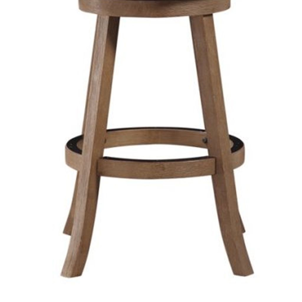 Nailhead Trim Round Barstool with Padded seat and Back, Brown and Beige - View 4